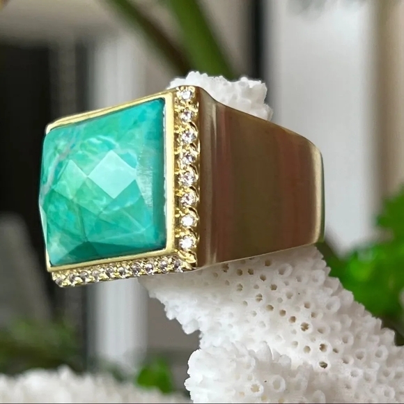 Faceted Turquoise 18k Gold Sheila Fajl GLOW Masterpiece Statement Ring Size 10 - Picture 8 of 15